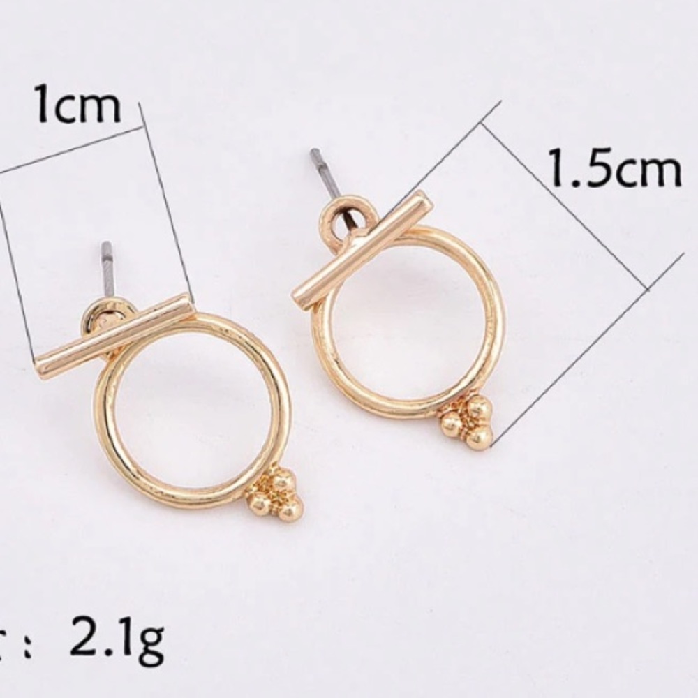 Gold Tone Bar Circle Triple Bead Jacket Earrings - Picture 2 of 3